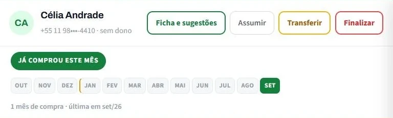 Recorte real das ações de assumir, transferir e finalizar o atendimento.