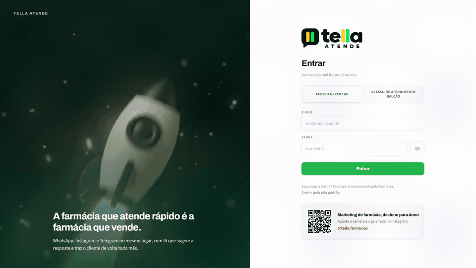 Tela real de login do Tella Atende